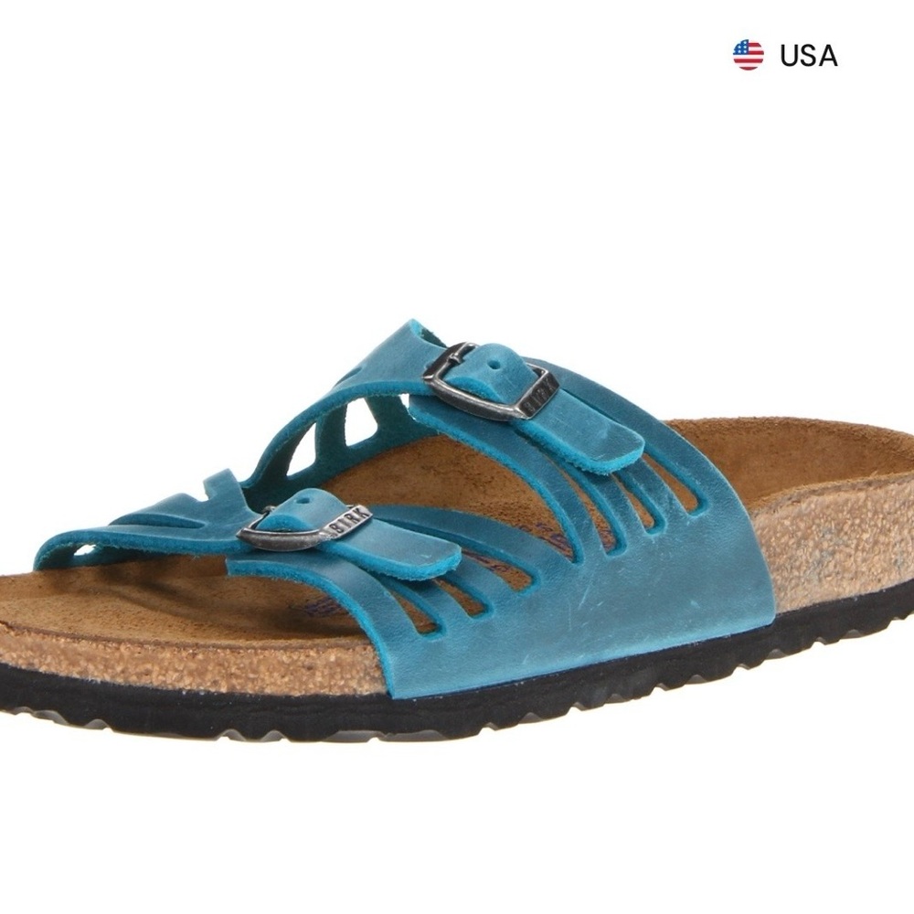 BIRKENSTOCK-BIRKIS Granada Soft Footbed Sandals - Sky Blue Leather